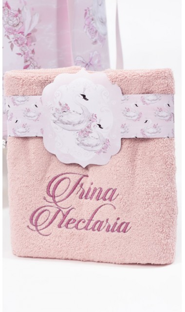 Trusou de botez cu lebede si motive florale personalizat pentru fete, Lebada alba 11